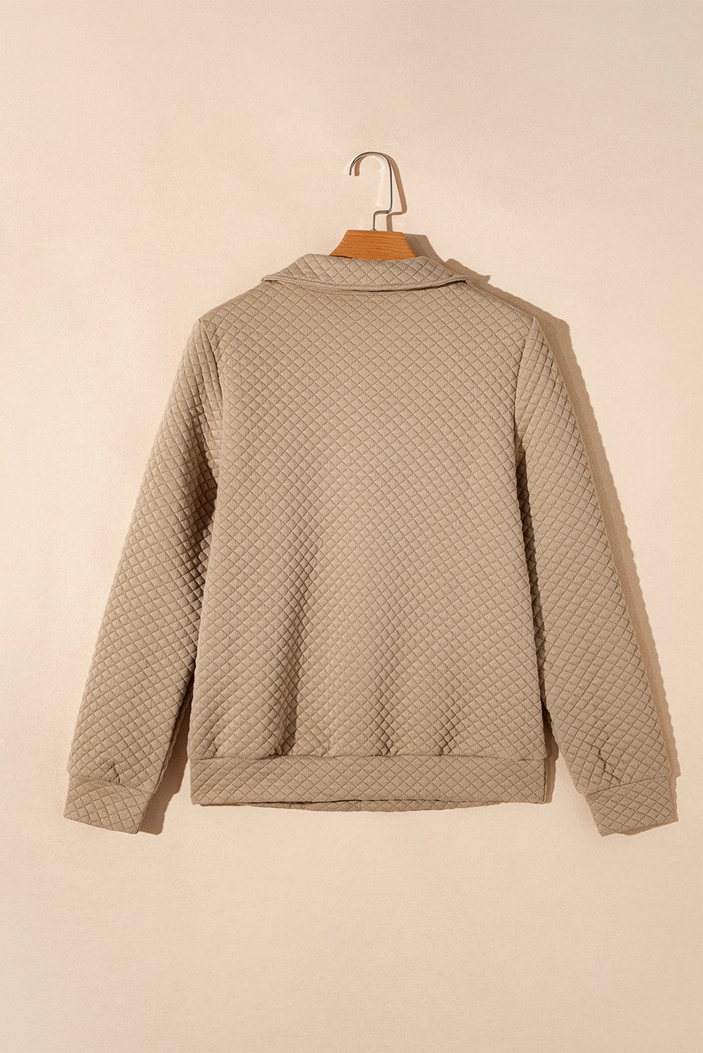 Pale Khaki Solid Half Zipper Quilted Pullover Sweatshirt - Scarlett's Riverside Boutique 