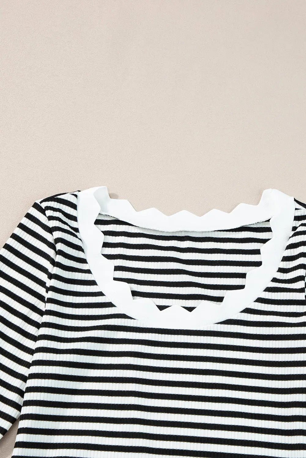 Black Striped Contrast Scallop Trim Half Sleeve T-shirt - Scarlett's Riverside Boutique 