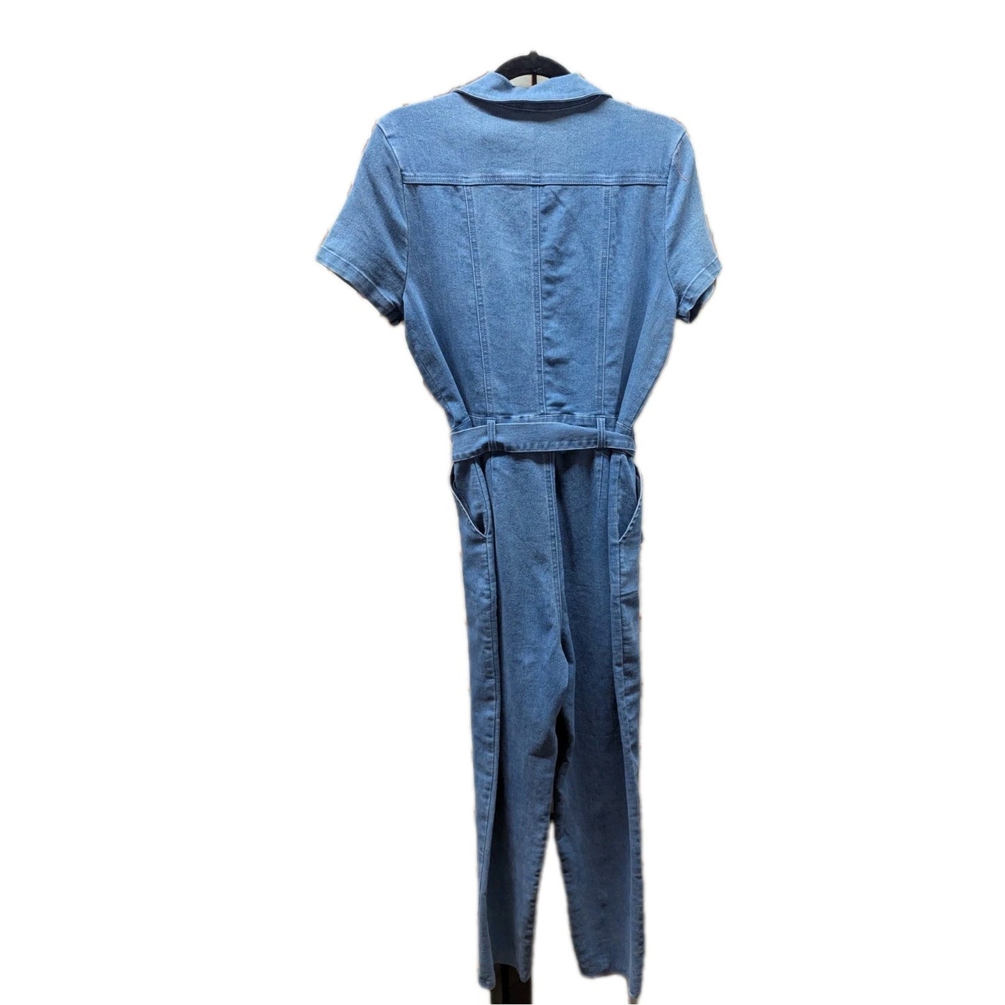 NWT Haute Monde Zip Up Front Denim Short Sleeves Bodycon Jumpsuit Size XL