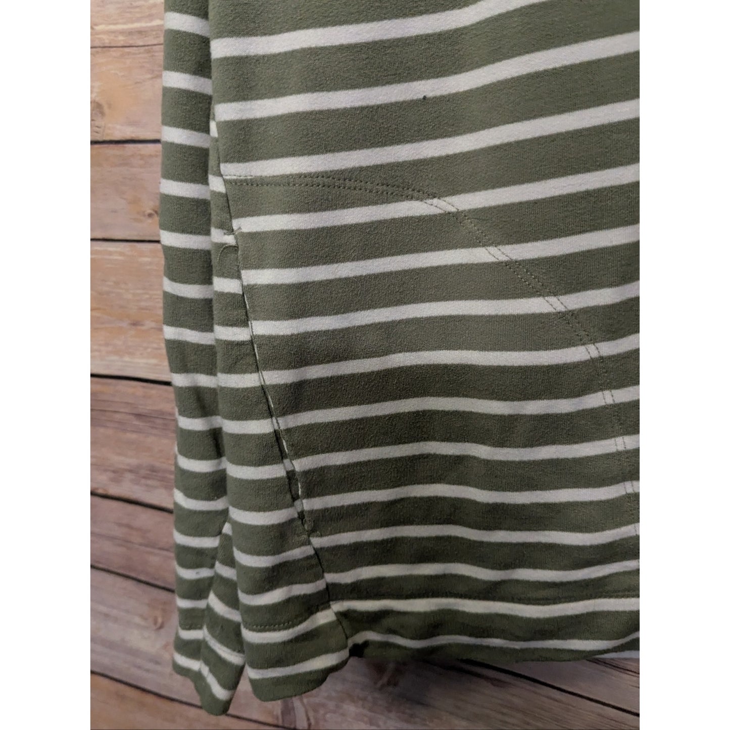Buffalo David Bitton Hooded Striped Top Medium Olive Green White V-Neck Long Sle