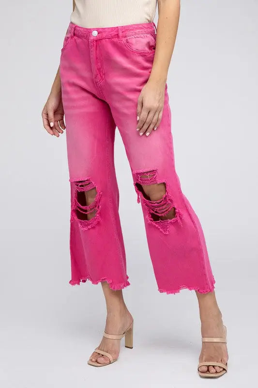 Distressed Vintage Washed Wide Leg Pants - Scarlett's Riverside Boutique 