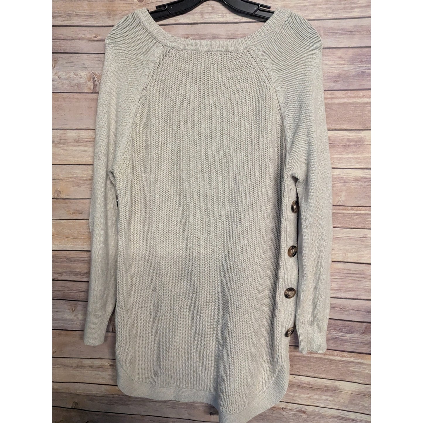 RD Style Boho Chunky Knit Sweater Tunic XL Beige Side Button Hi Low Pullover #O6