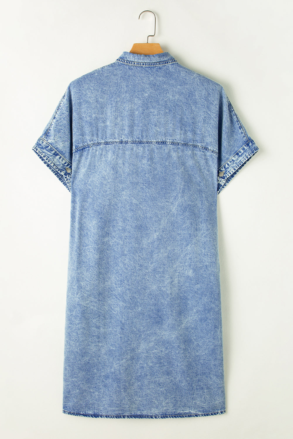 Light Blue Loose Medium Wash Short Sleeve Shirt Chambray Dress - Scarlett's Riverside Boutique 