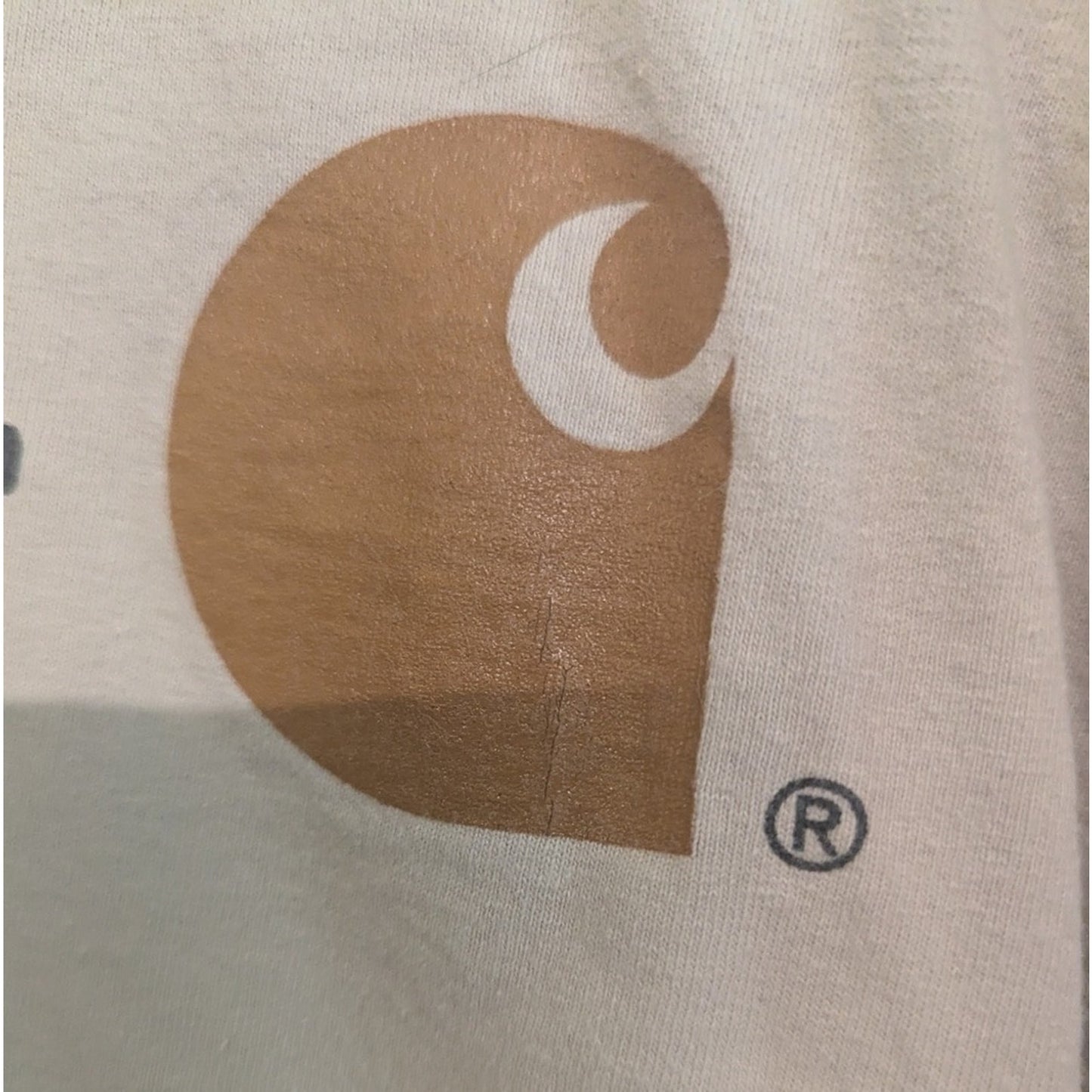 Carhartt Long Sleeve T-Shirt Tan Beige Graphic Tee Relaxed Fit Workwear Sz M