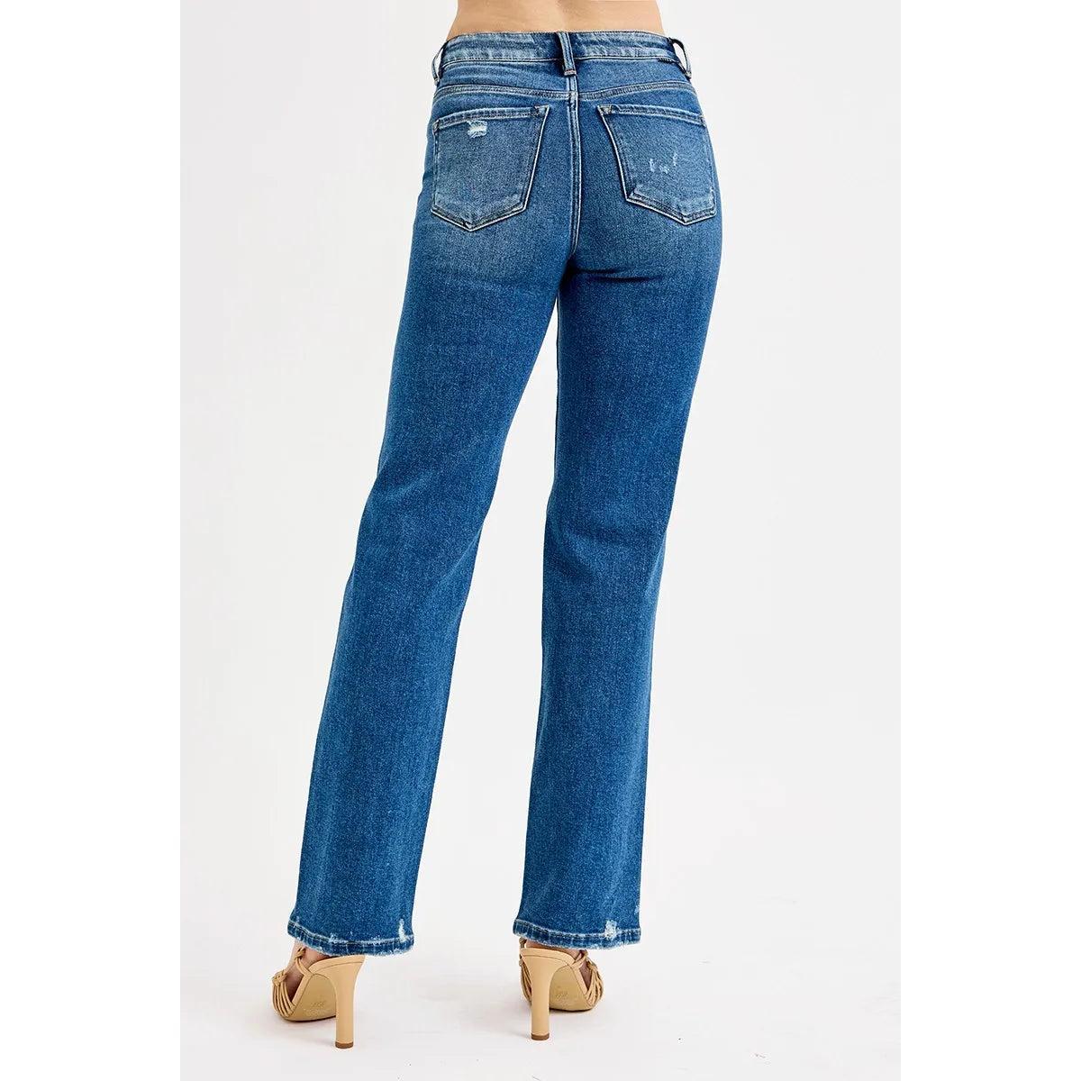RISEN Full Size Tummy Control High Rise Straight Distressed Jeans