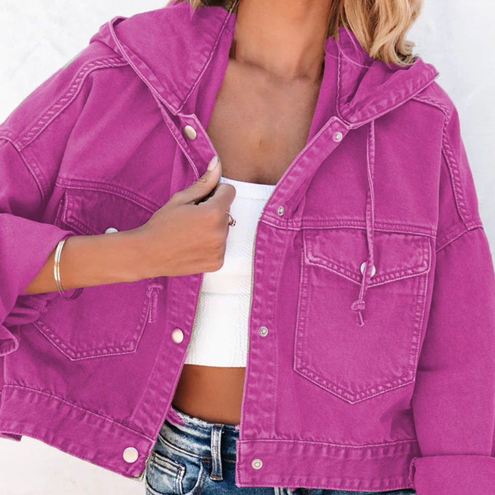 Hooded Dropped Shoulder Denim Jacket - Scarlett's Riverside Boutique 