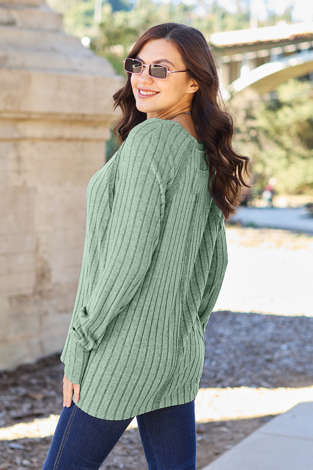 Basic Bae Full Size Ribbed Round Neck Long Sleeve Knit Top - Scarlett's Riverside Boutique 