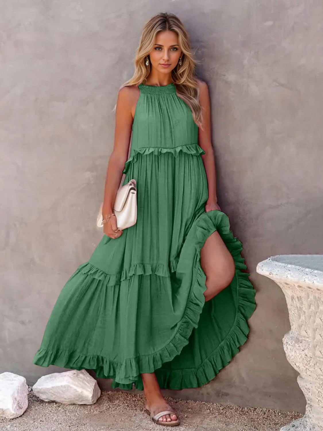 Ruffled Sleeveless Tiered Maxi Dress with Pockets - Scarlett's Riverside Boutique 