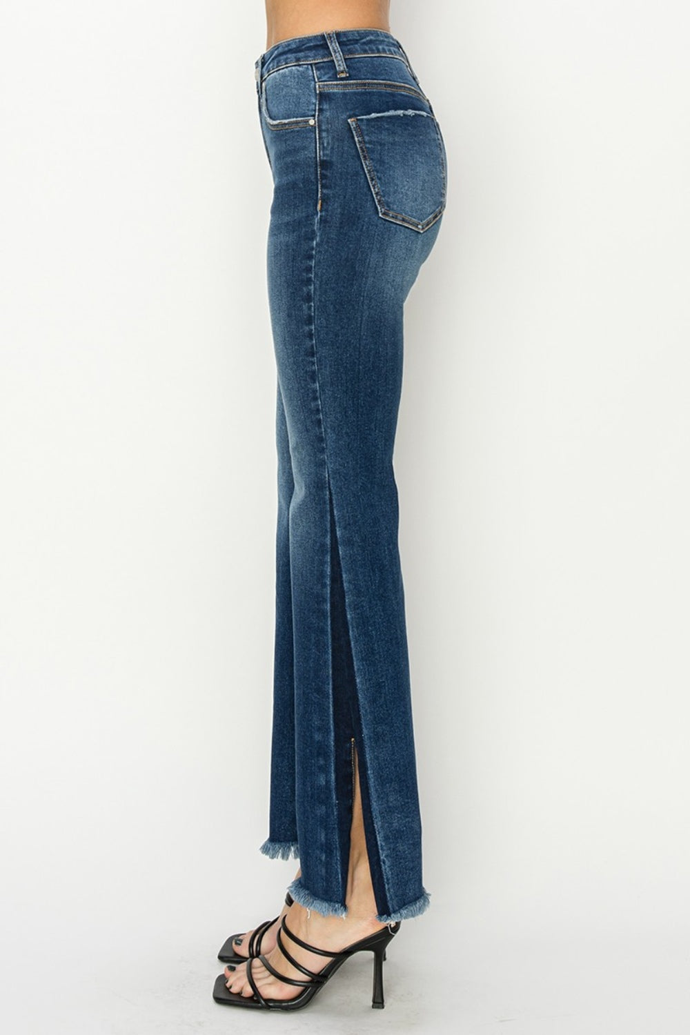 RISEN Full Size High Rise Side Shadow Seam Detail Slit Flare Jeans - Scarlett's Riverside Boutique 