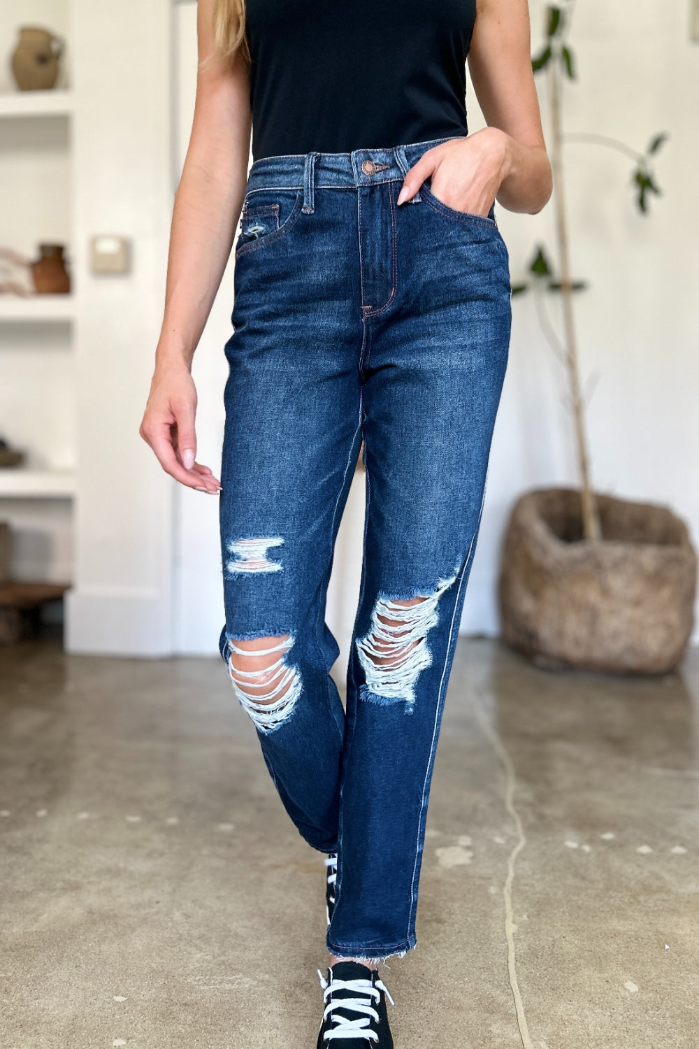 Judy Blue, High Waist destroyed denim jeans. Inseam 30" - Scarlett's Riverside Boutique 