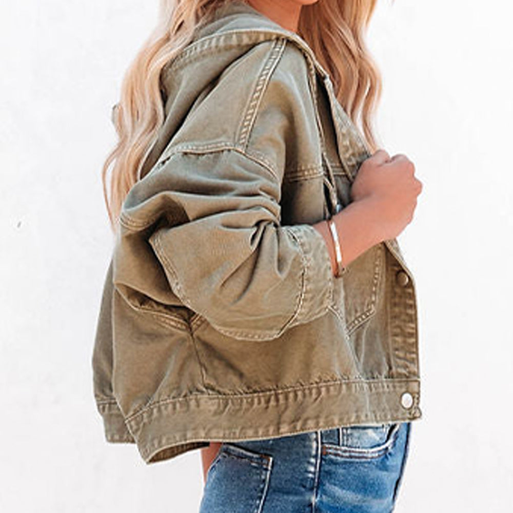 Hooded Dropped Shoulder Denim Jacket - Scarlett's Riverside Boutique 