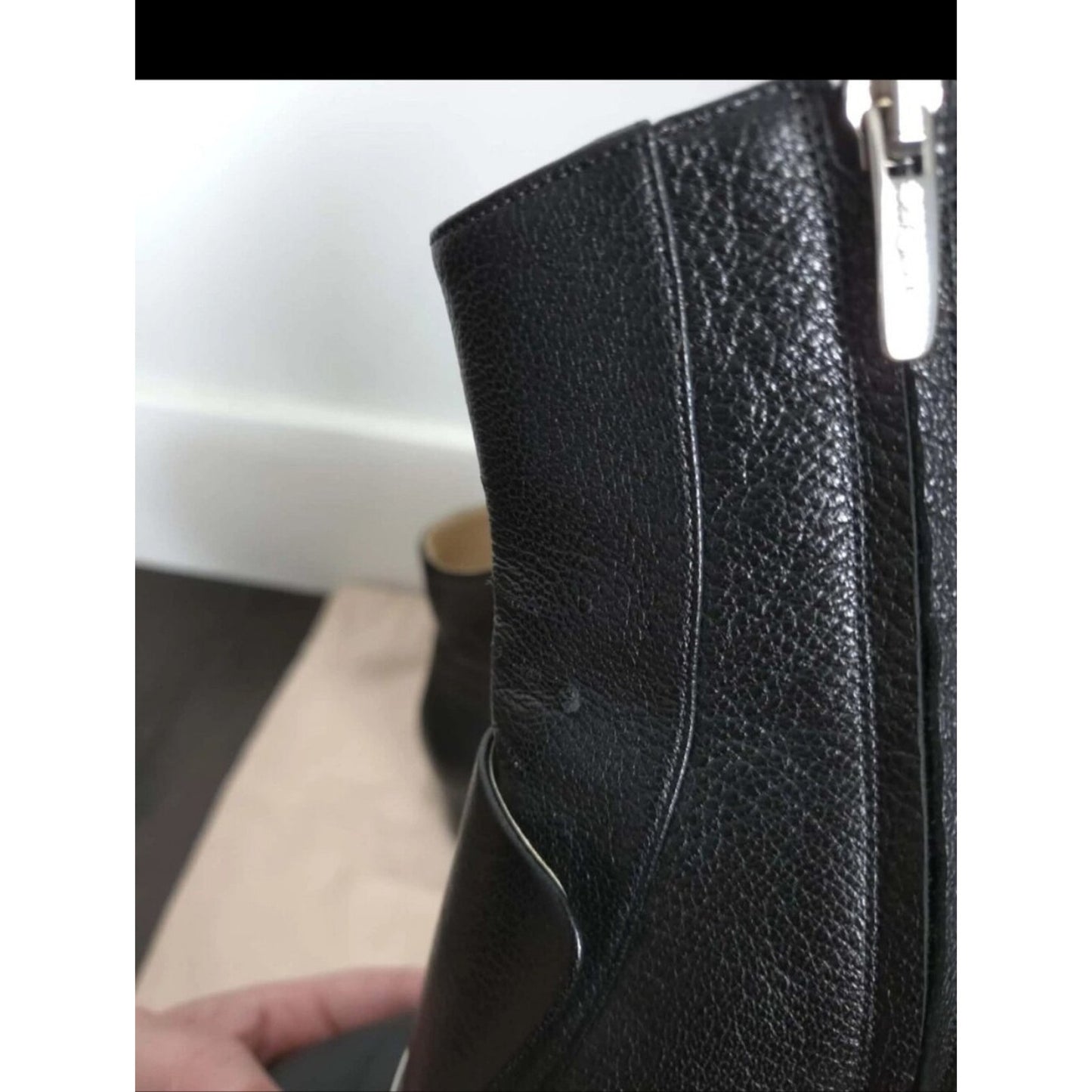 Sergio Rossi Black Leather Ankle Boots Women’s 38 Square Toe Silver Hardware