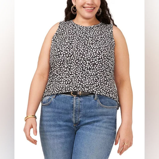 Vince Camuto Floral Crewneck Split Back Keyhole Tank Top. Sz XL #97