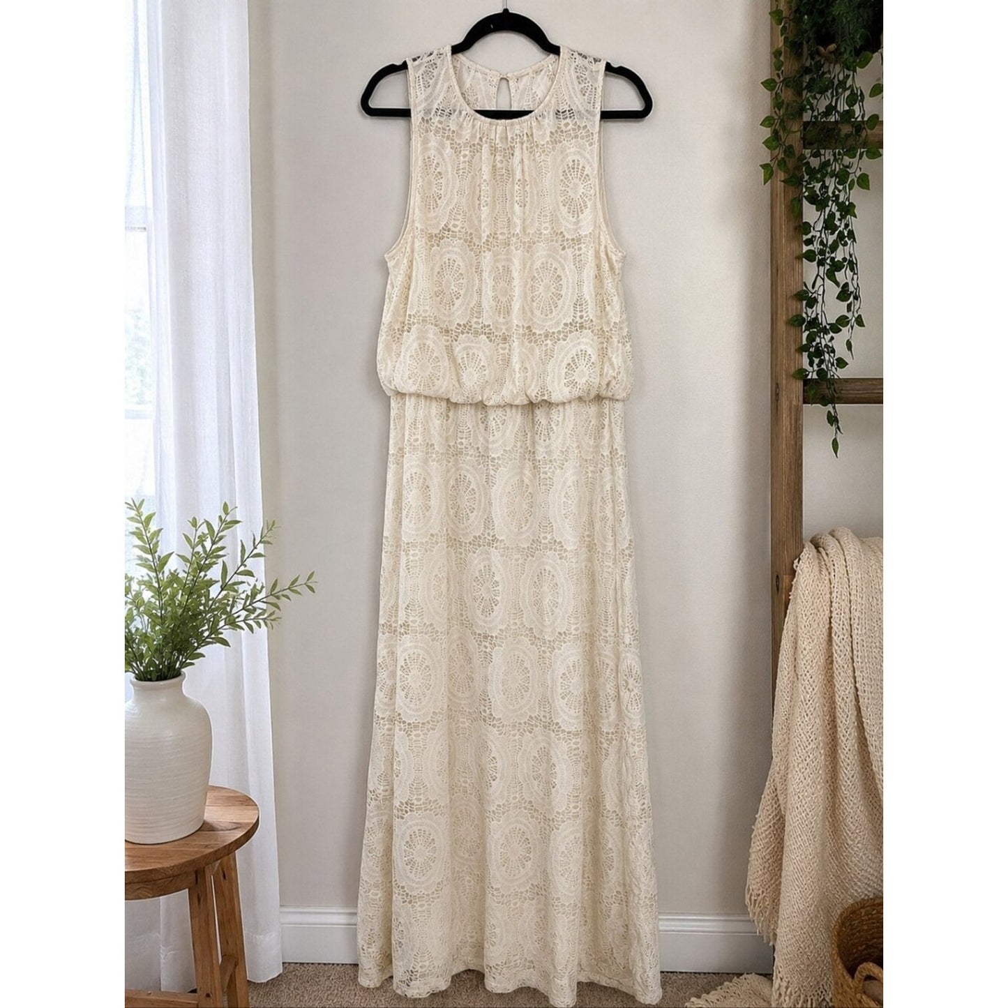 db Est 1962 Ivory Lace Maxi Dress Womens Sleeveless Boho Wedding Dress