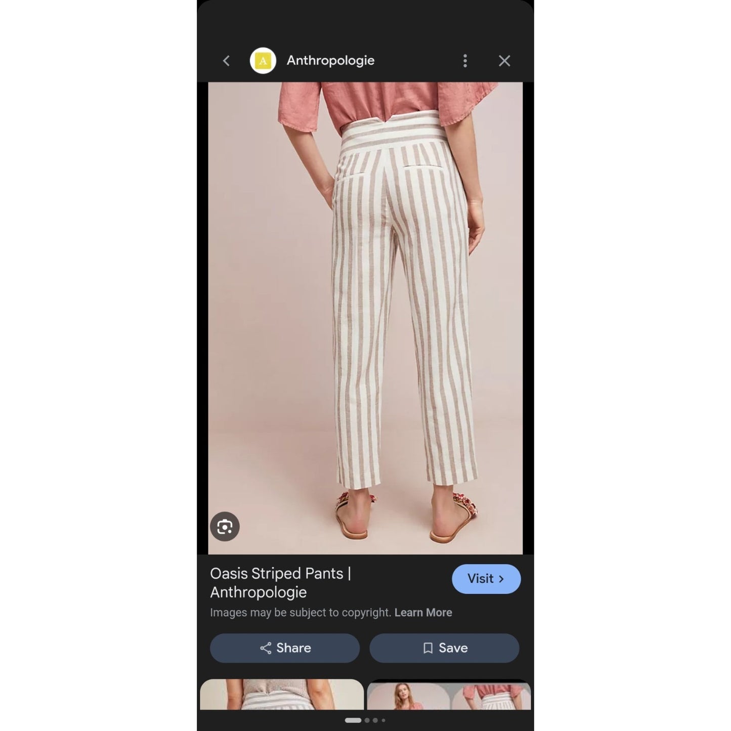 Anthropologie Linen Cotton White Brown Stripe High Rise Pocket Chino Pant 2P #K7