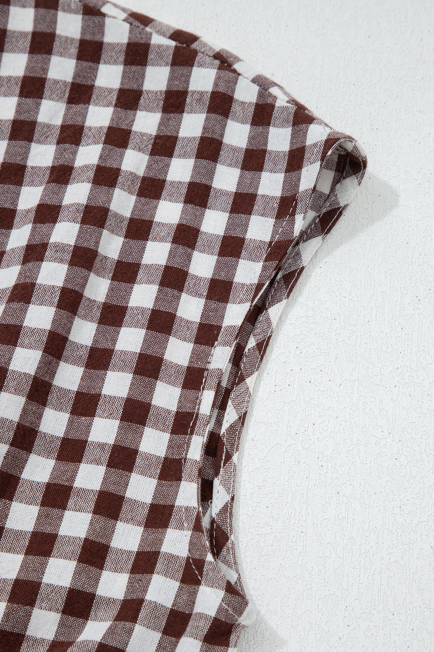 Brown Gingham Zip Front Midi Dress – Smocked Waist Sleeveless Plaid Summer Dress with Pockets