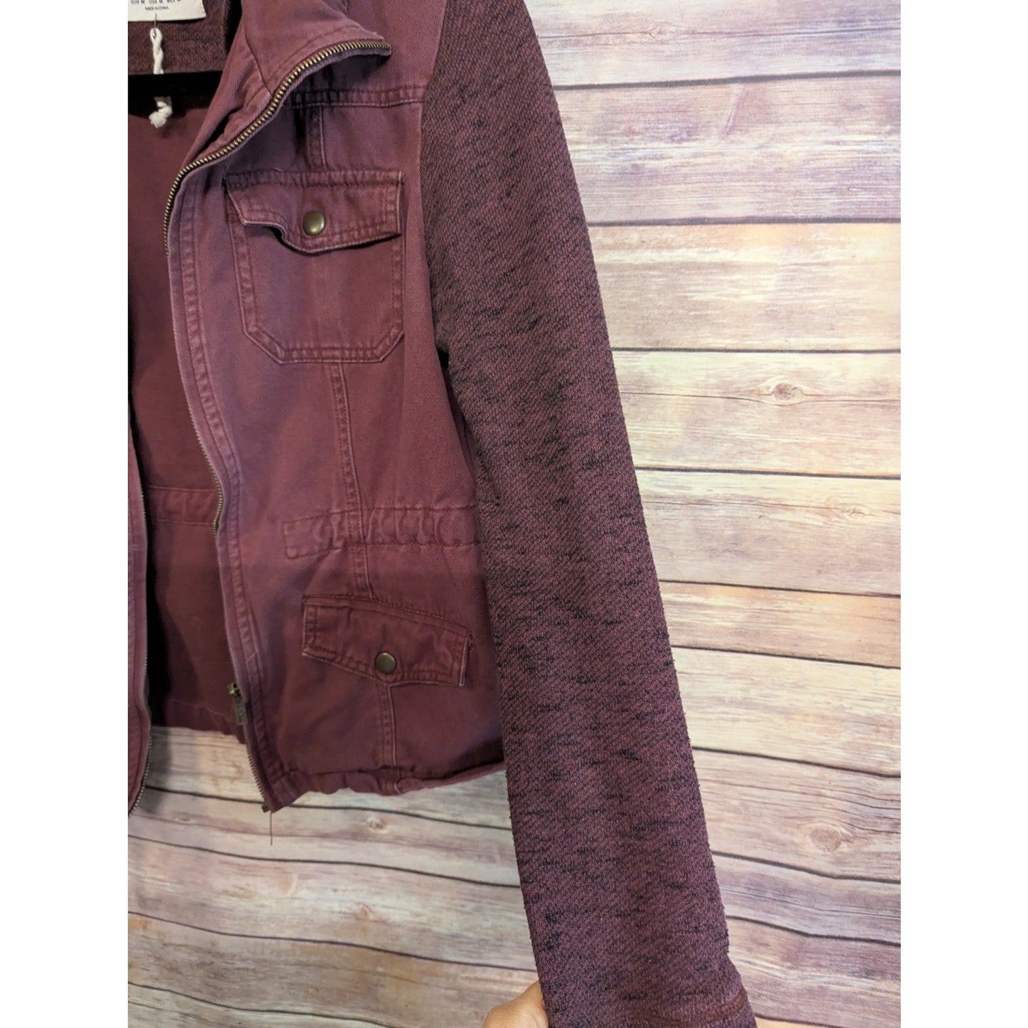 Ashley Utility Jacket Women’s Medium Burgundy Knit Sleeve Zip Military Anorak