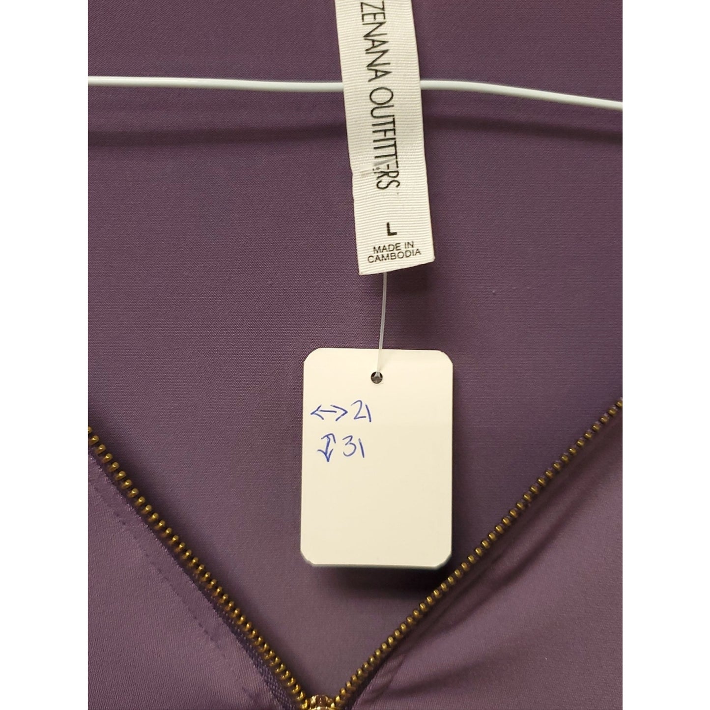 Zenana Outfitters Purple Zip Neck Blouse Women’s Large 3/4 Ruched Sleeve Stretch