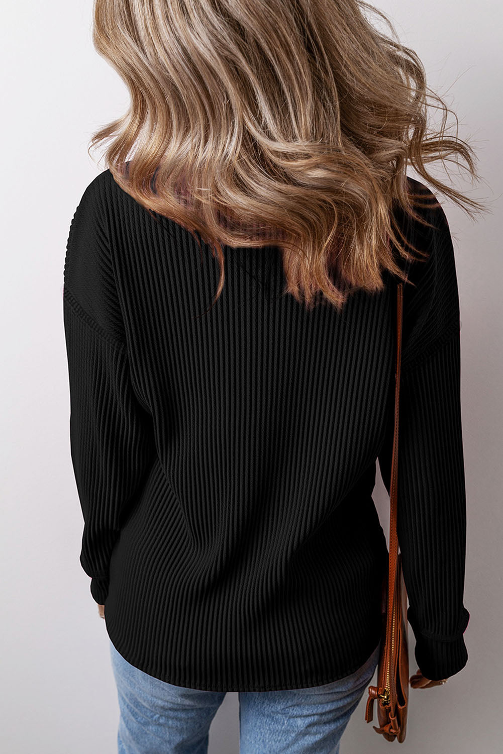 Pocketed Round Neck Long Sleeve Top - Scarlett's Riverside Boutique 