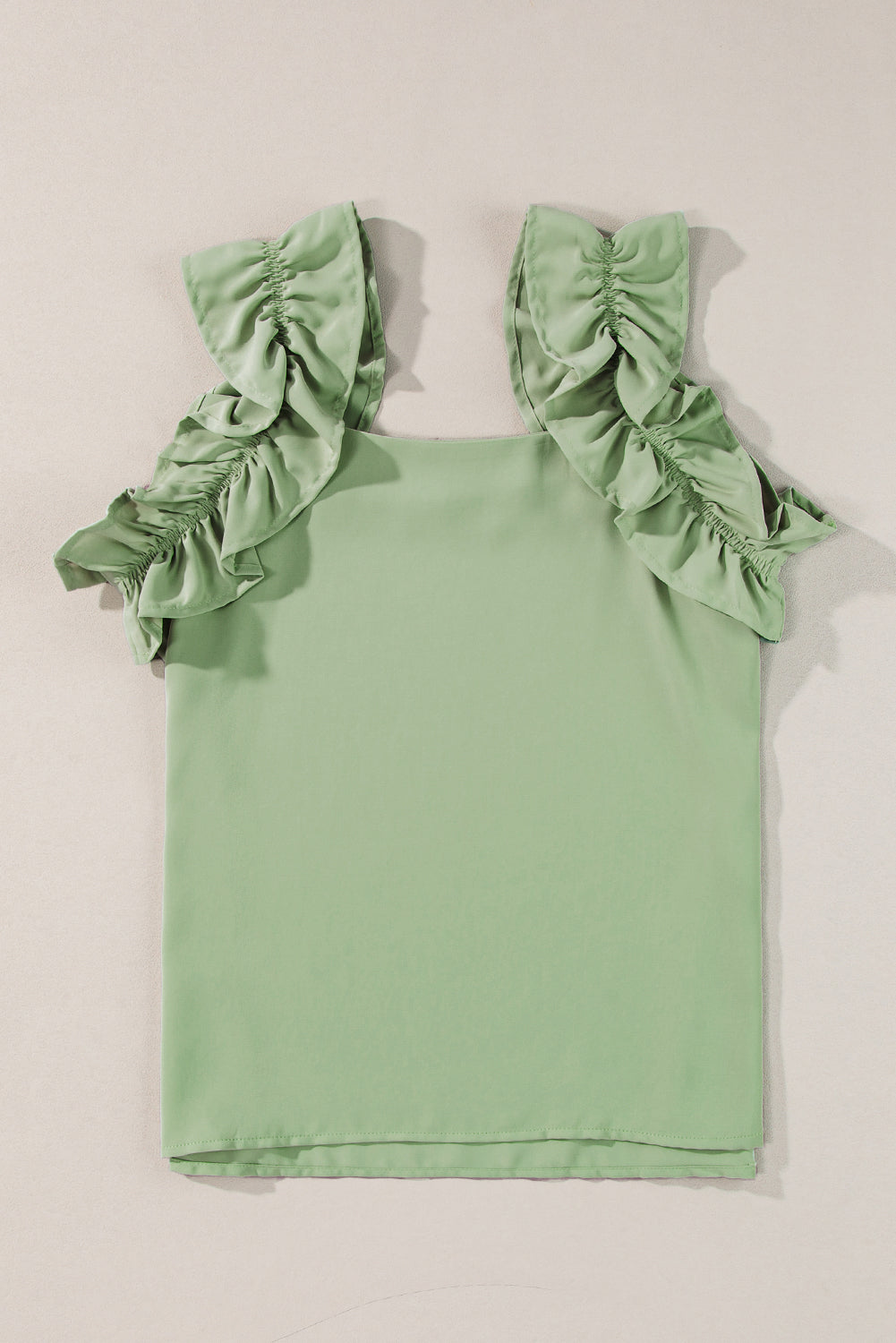 Smoke Green Solid Ruffle Trim Sleeveless Top - Scarlett's Riverside Boutique 