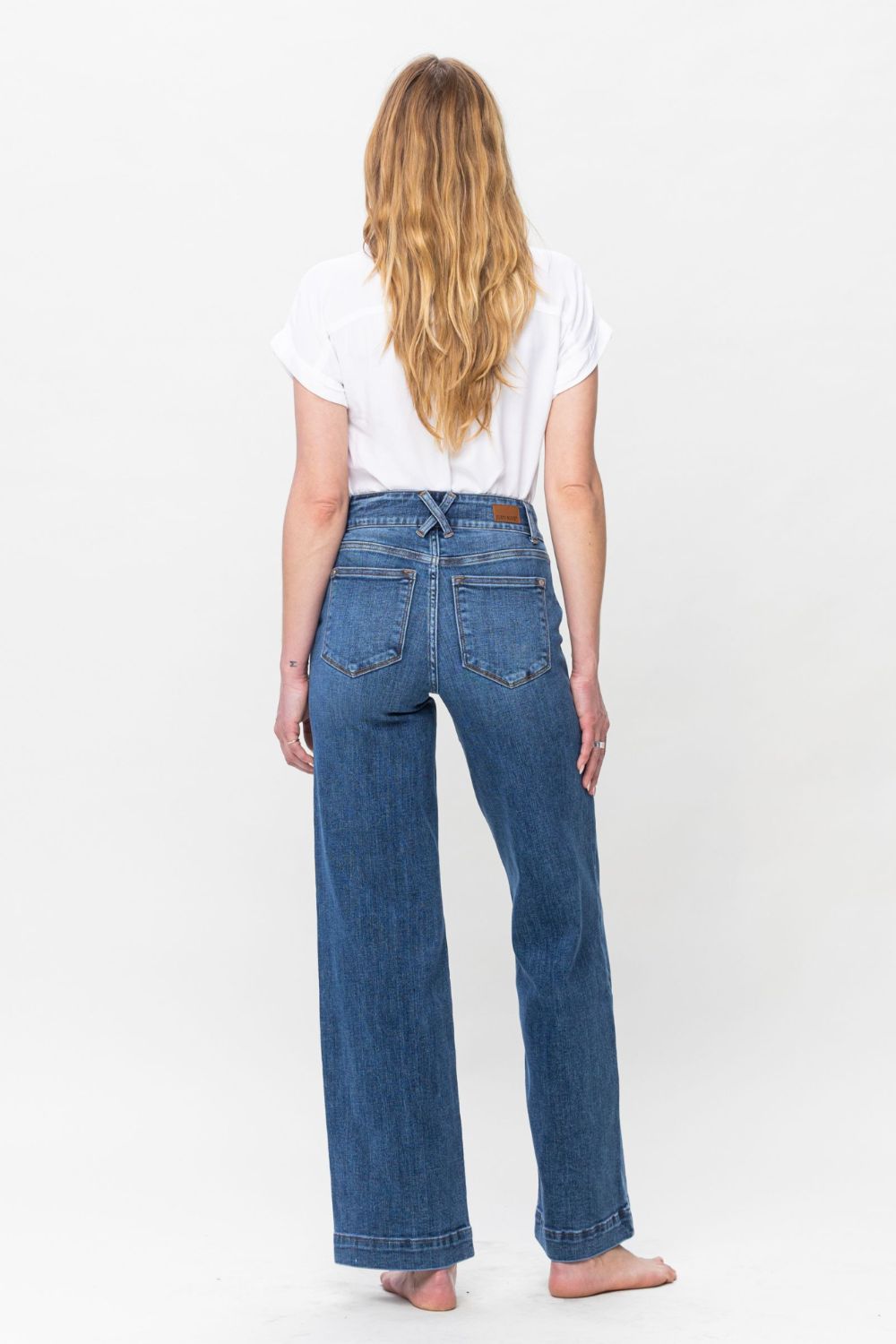 Judy Blue Full Size Double Button Wide Leg Jeans. Inseam 32" - Scarlett's Riverside Boutique 