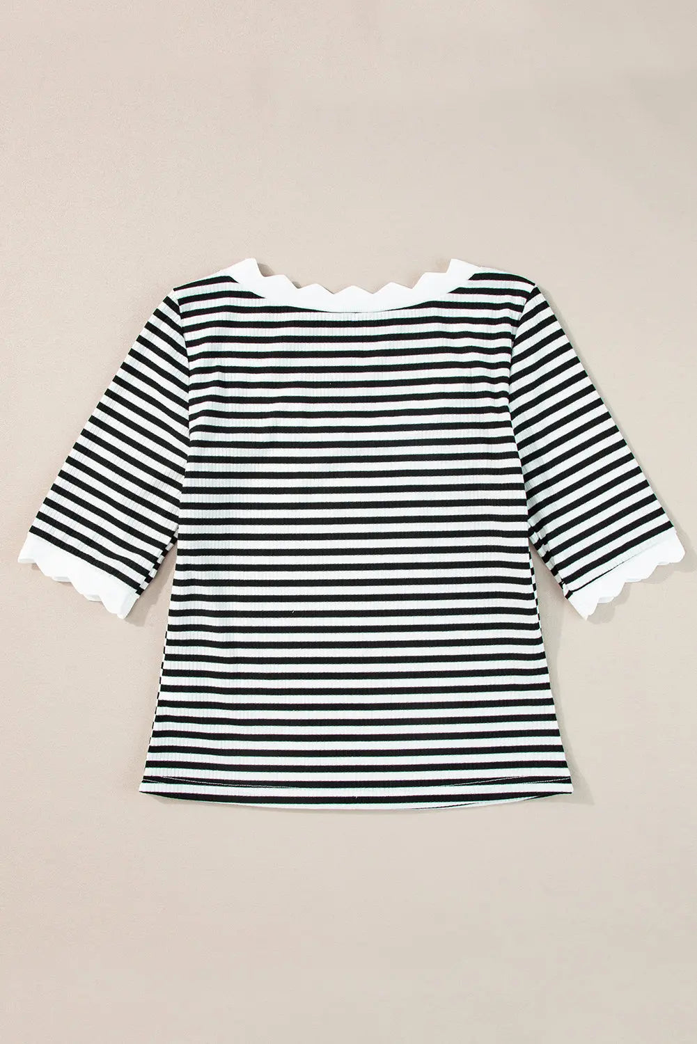 Black Striped Contrast Scallop Trim Half Sleeve T-shirt - Scarlett's Riverside Boutique 