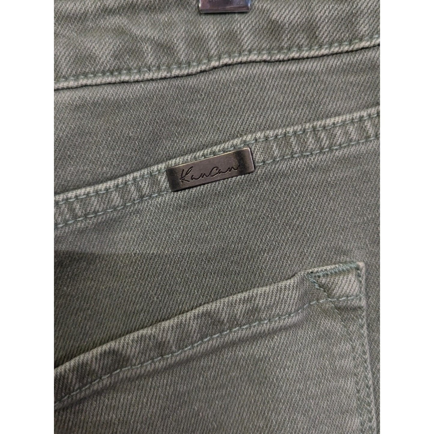 KanCan Los Angeles Olive Green Flare Jeans Womens Size 12 Mid Rise Stretch Denim
