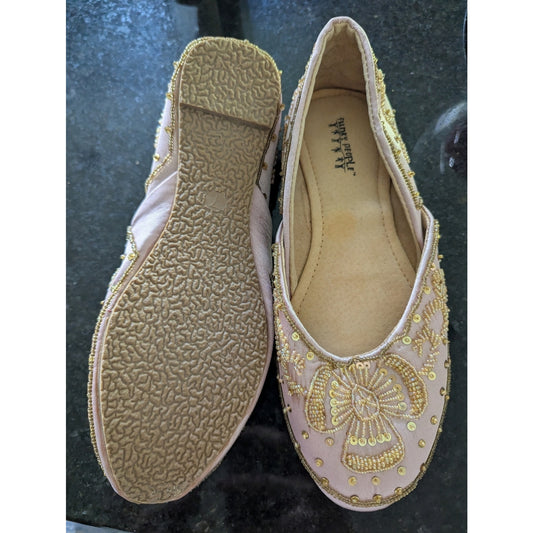 Flirty People Pink Gold Beaded Ballet Flats Women’s Slip On Sequin Embellished