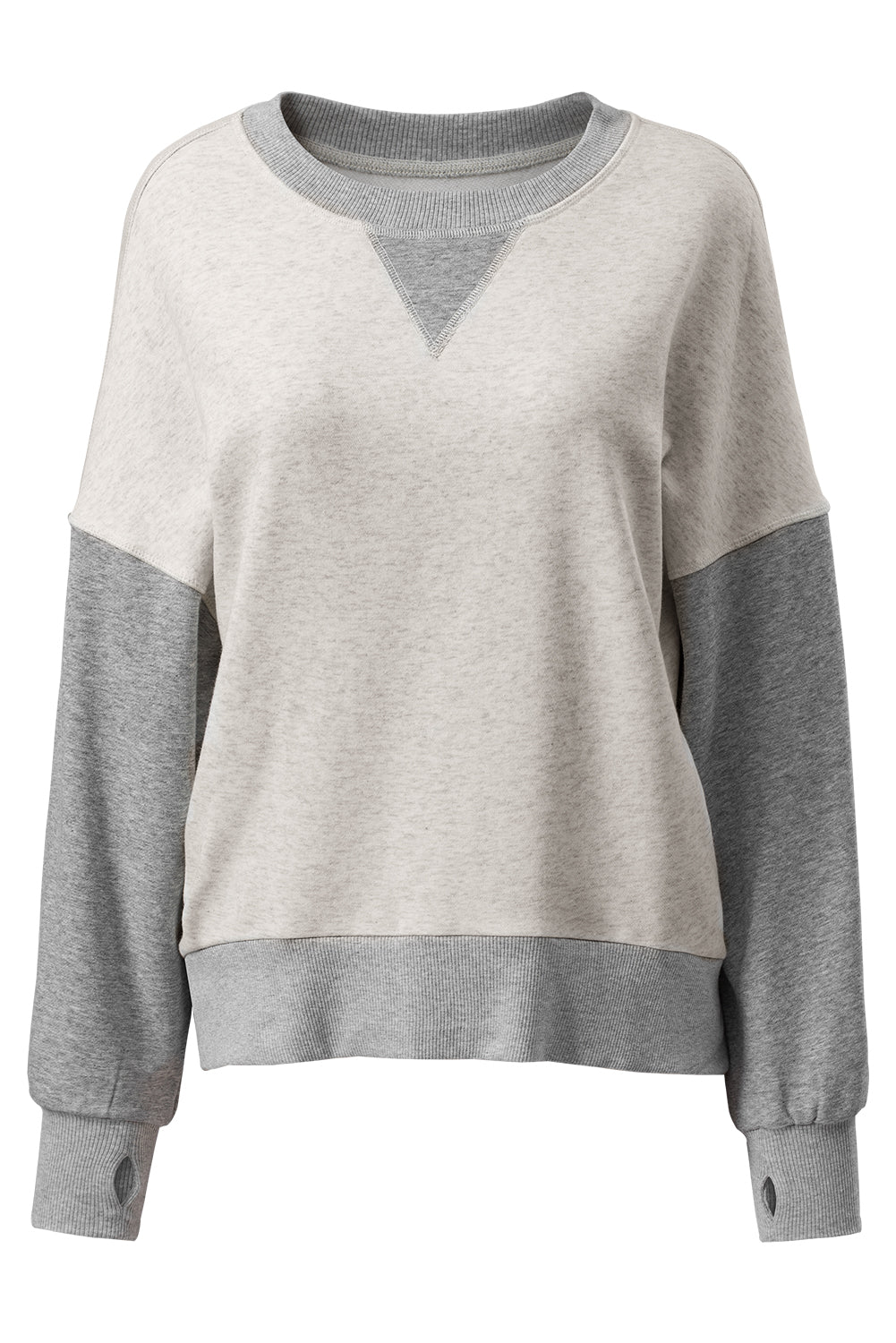 Light Grey Color Block Thumbhole Sleeve Drop Shoulder Sweatshirt - Scarlett's Riverside Boutique 