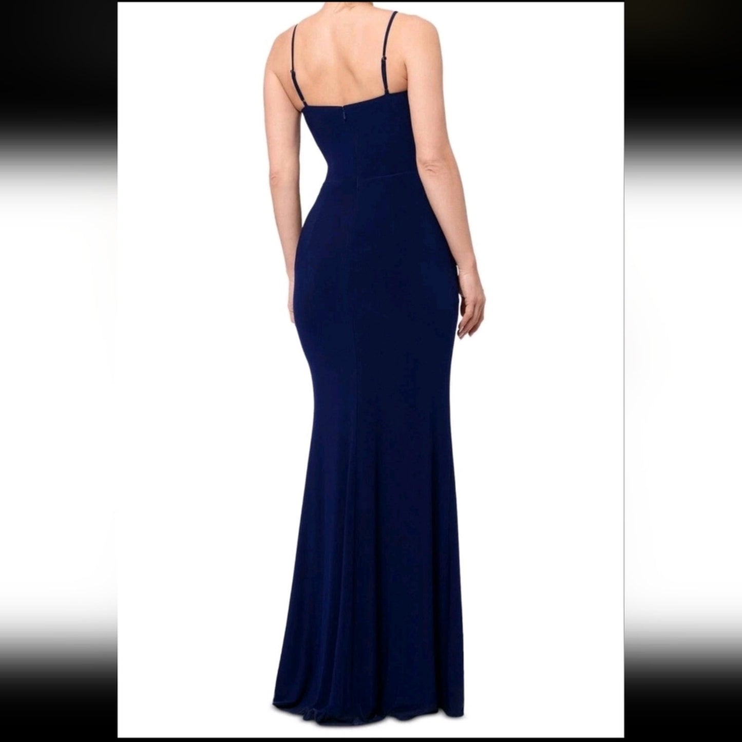 NWT XSCAPE Women’s Size 14 Navy Rosette Halter Gown Formal Evening Dress #G41