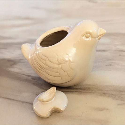 Vintage Grandmacore Ceramic Bird Sugar Bowl Creamer Farmhouse Cottagecore Cream