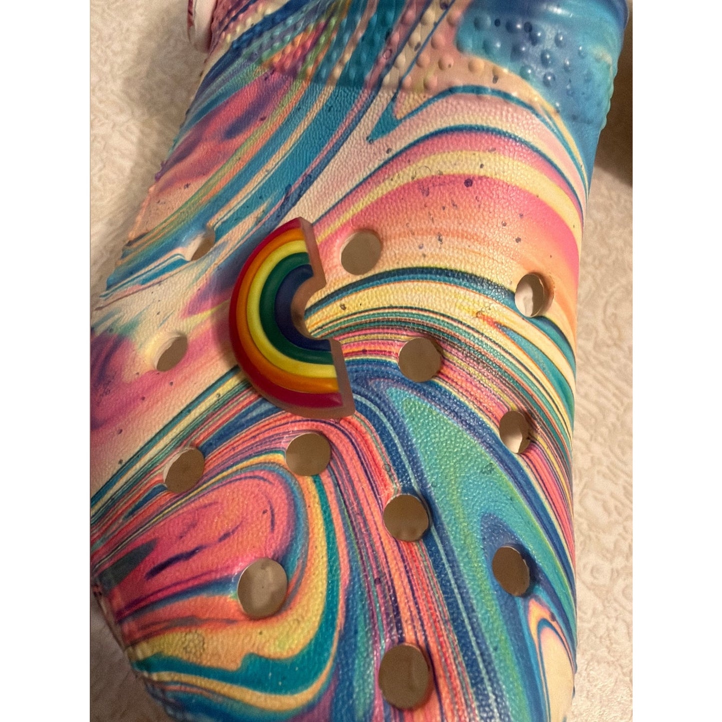 Crocs Kids Classic Clog C13 Rainbow Marbled Swirl Slip On Shoes Charms Colorful