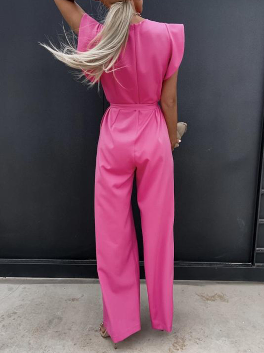 Ruffled Round Neck Cap Sleeve Jumpsuit - Scarlett's Riverside Boutique 