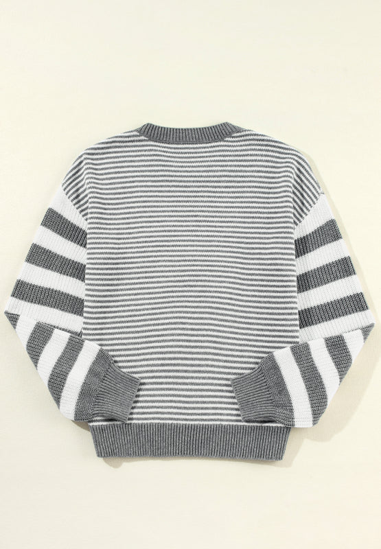 Striped Round Neck Dropped Shoulder Sweater - Scarlett's Riverside Boutique 