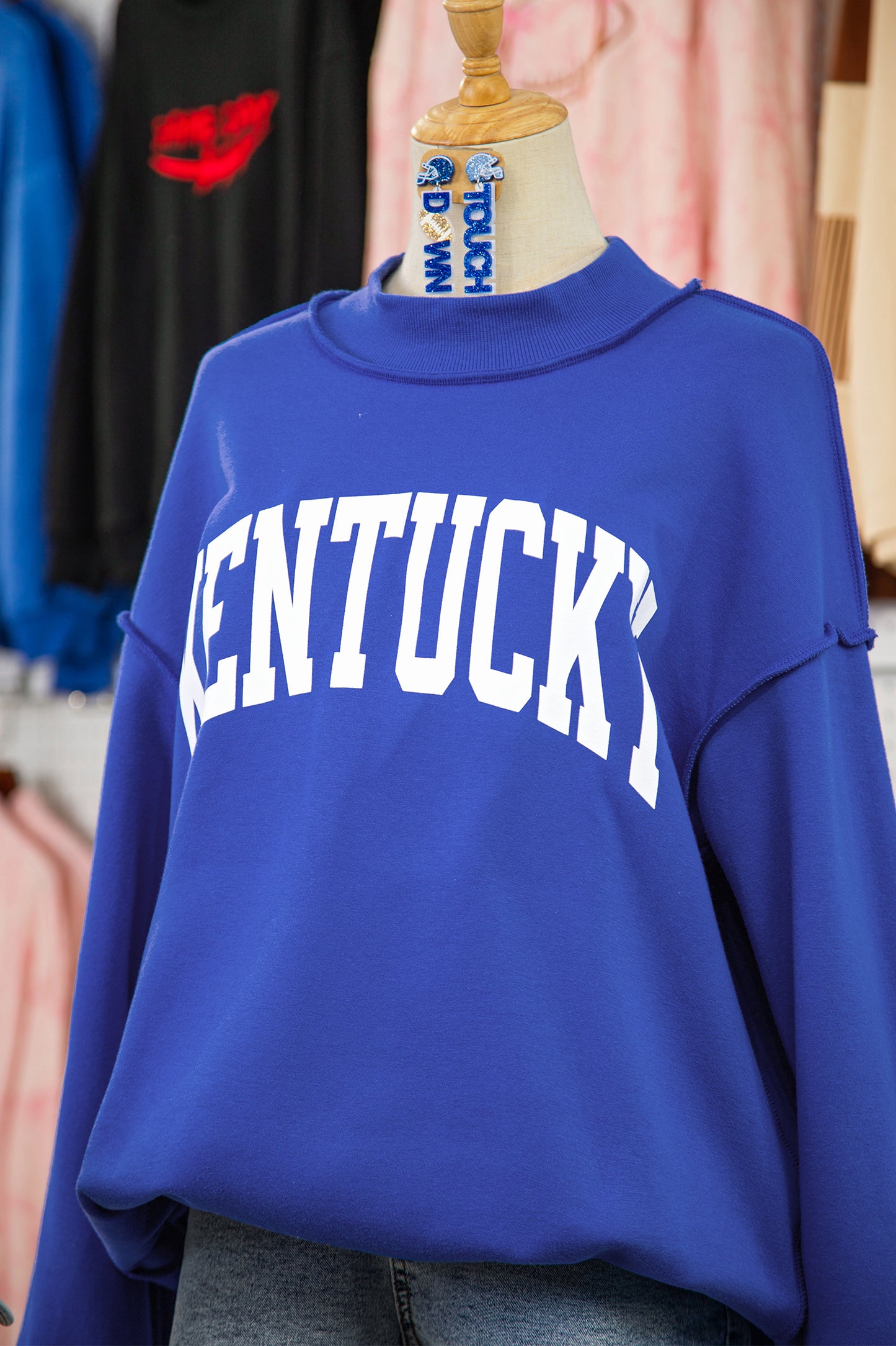 Dark Blue KENTUCKY Leopard KY Letter Print Reversible High Neck Sweatshirt