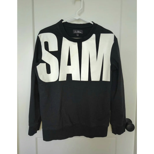Sam Edelman SAM Graphic Sweatshirt Size S Black White Logo Pullover Open Back