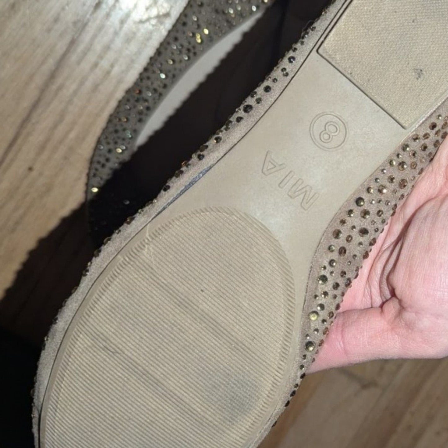 MIA Tan Rhinestone Ballet Flats Size 8 Slip On Studded Sparkle Neutral Shoes