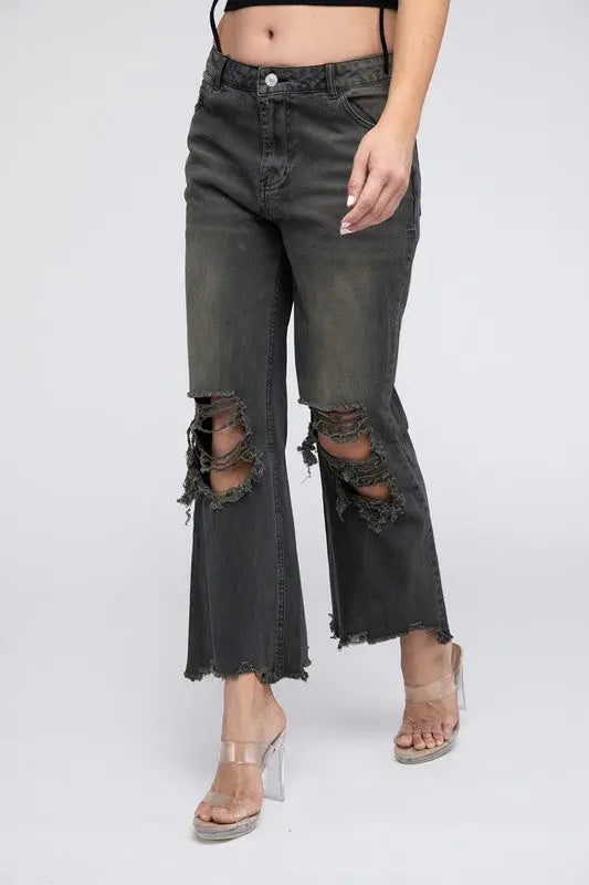 Distressed Vintage Washed Wide Leg Pants - Scarlett's Riverside Boutique 