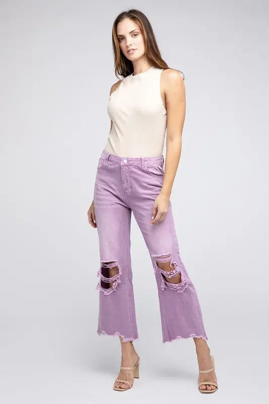 Distressed Vintage Washed Wide Leg Pants - Scarlett's Riverside Boutique 