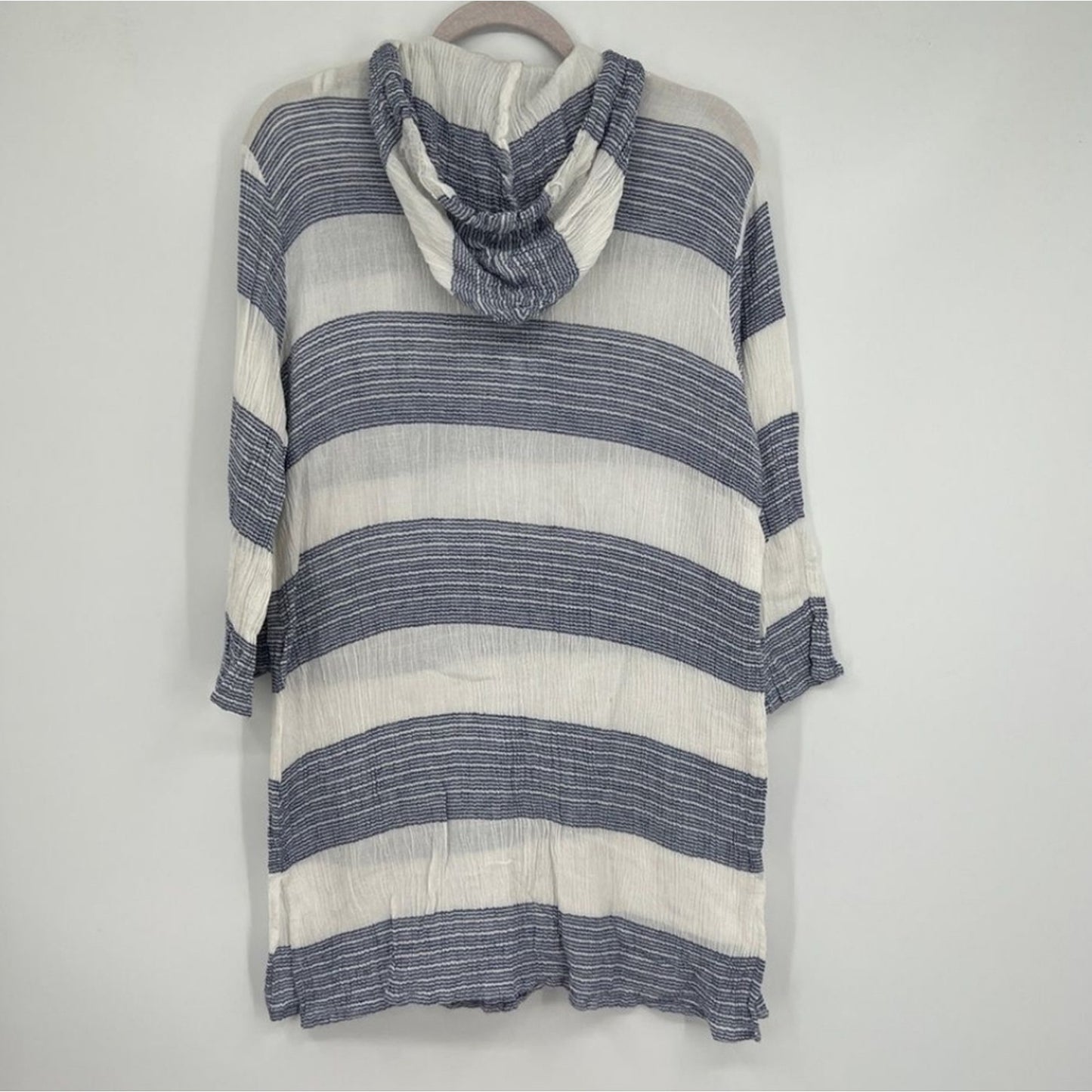 Spiaggia Dolce Striped Cotton Tassel Drawstring Hooded Swim Coverup Top