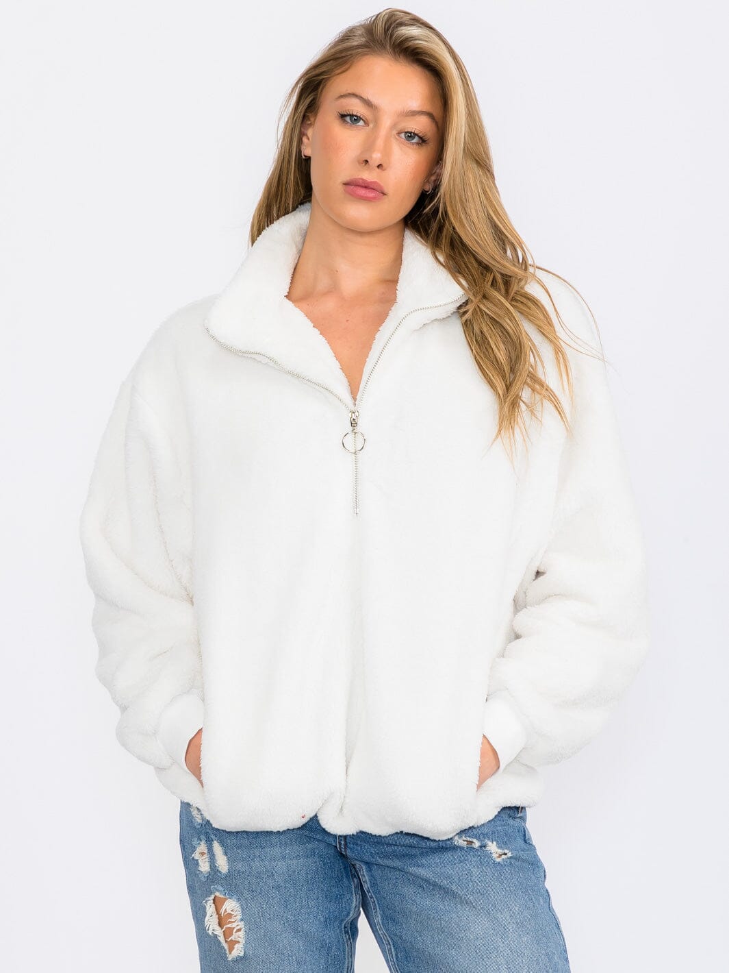 Fleece white pullover - Scarlett's Riverside Boutique 