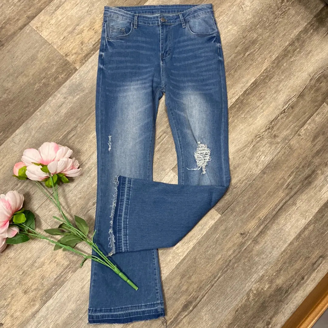 Medium Wash Jeans Raw Hem - Scarlett's Riverside Boutique 