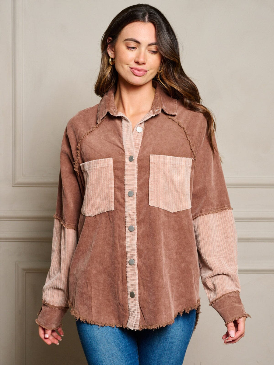 LONG SLEEVE BUTTON UP COLORBLOCK shacket - Scarlett's Riverside Boutique 