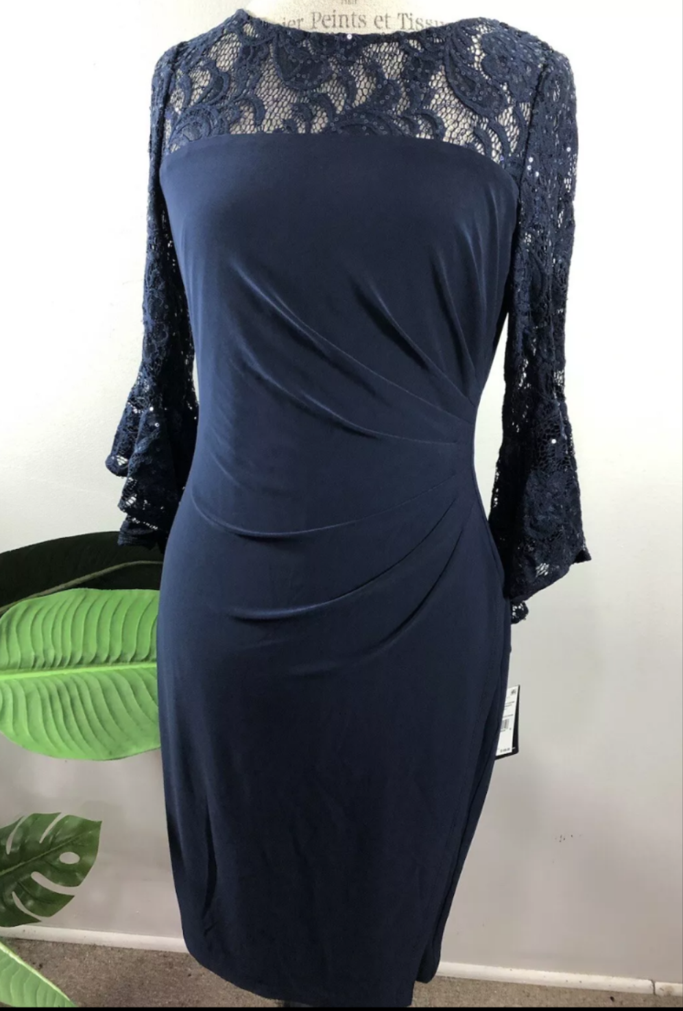 Adrianna Papell Midnight Bell Sleeves Sheath Dress Size 14 #97