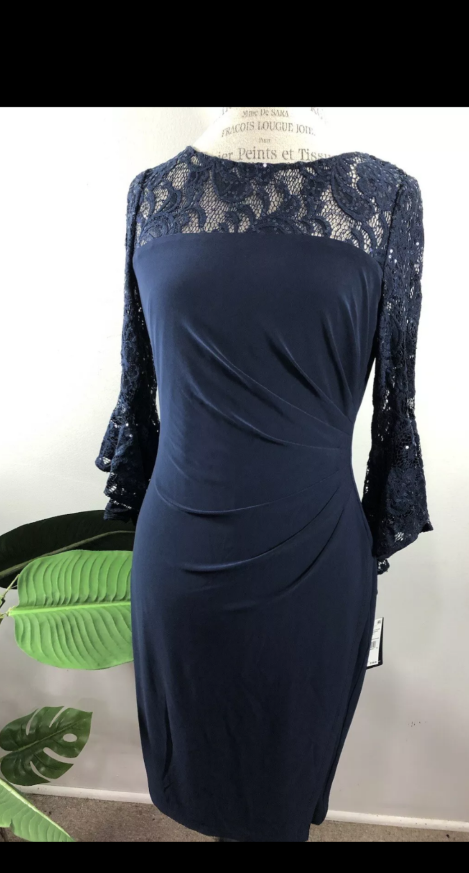 Adrianna Papell Midnight Bell Sleeves Sheath Dress Size 14 #97