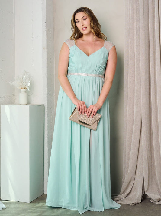 Formal, plus size, V-NECK PLEATED MAXI GOWN.