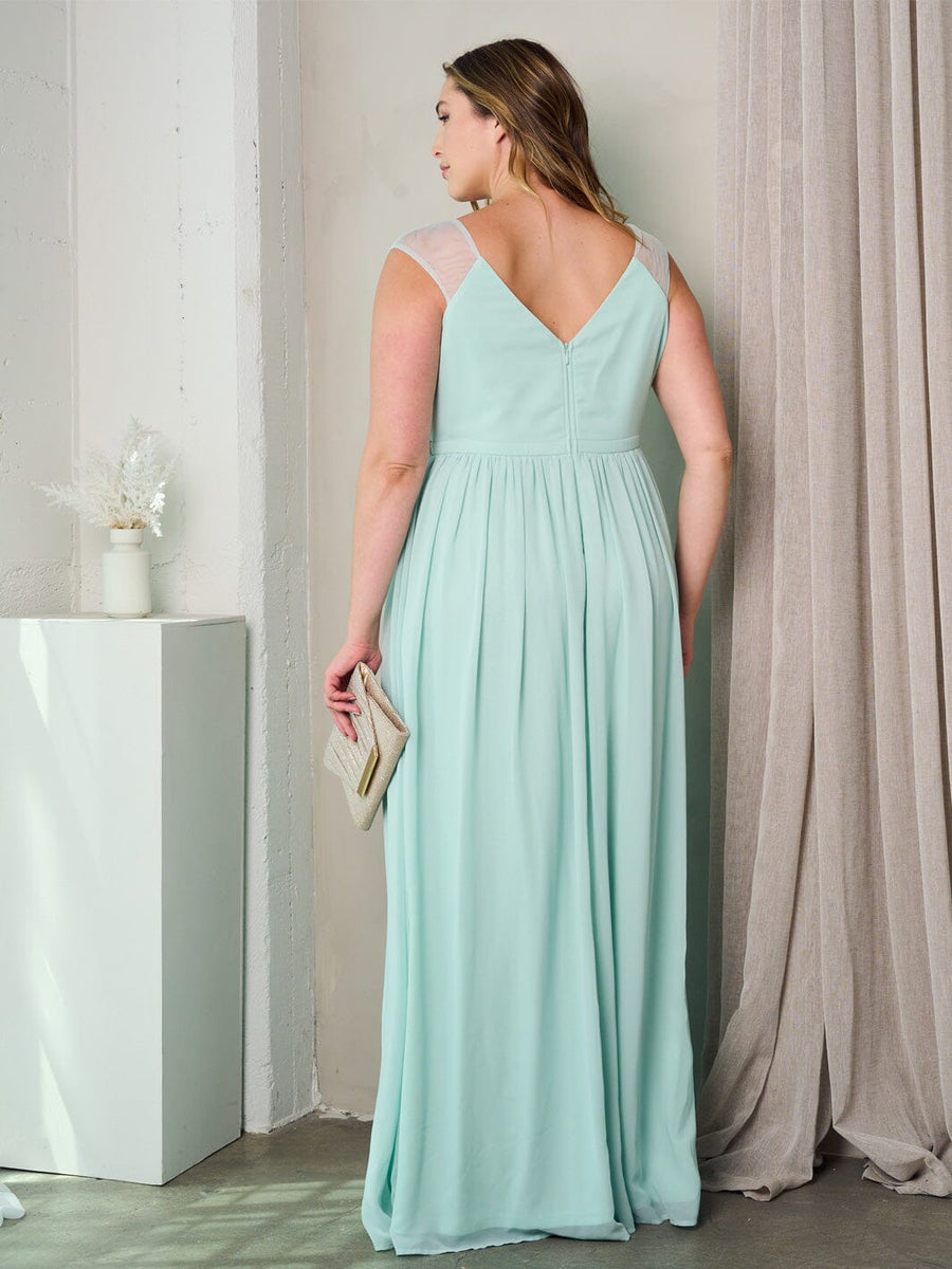 Formal, plus size, V-NECK PLEATED MAXI GOWN.