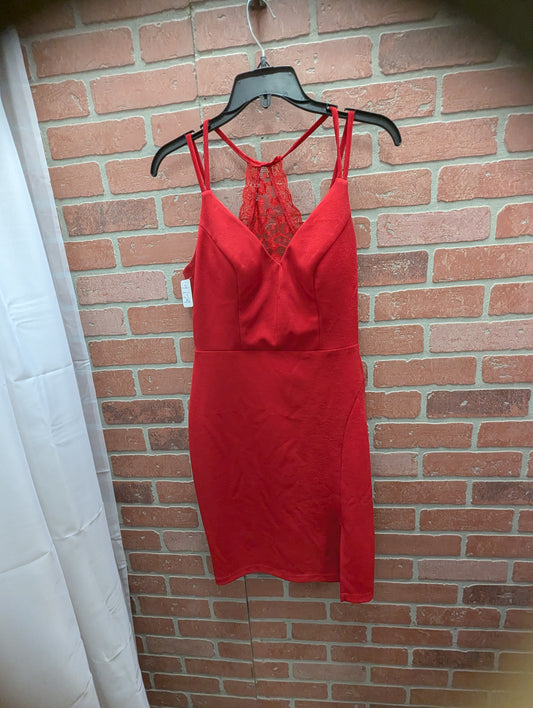 Red formal lace back dress.size 7. RS 5