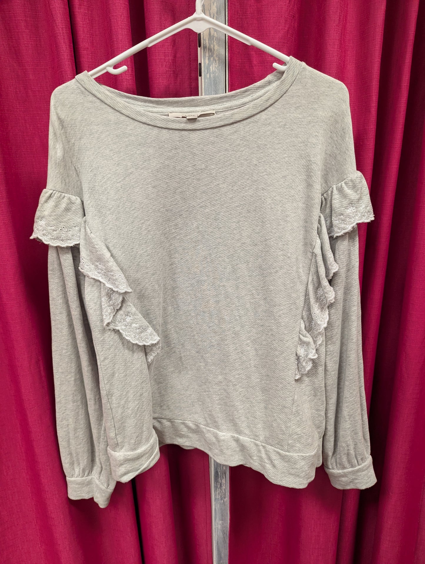 LOFT Embroidered Ruffle Sleeve Sweatshirt Heather Grey Medium. RS 29