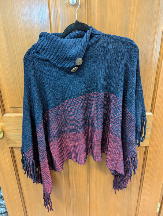 Blue and pink fringe poncho